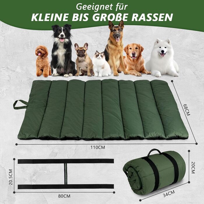 Водонепроникний килимок для собак 110 x 68 см, товстий, м'який, зручний, для подорожей, прання, кемпінгу, на вулицю (оливковий)
