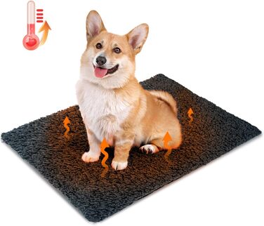 Self-Heating Blanket for Dogs & Cats, Pet Heating Mat Winter, Washable Heating Blanket for Dogs, Self-Warming Dog Mat Fluffy Warm, Thermal Blanket for Dogs Non-Slip, Grey, 115x70cm (L70*W50cm, Dark Grey & Black)
