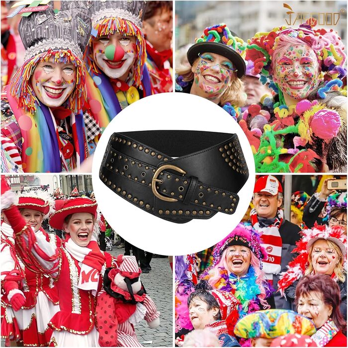 Жіночий вінтажний широкий еластичний пояс JASGOOD з пряжками, чорний, 95 см (для розміру талії 93-104 см)