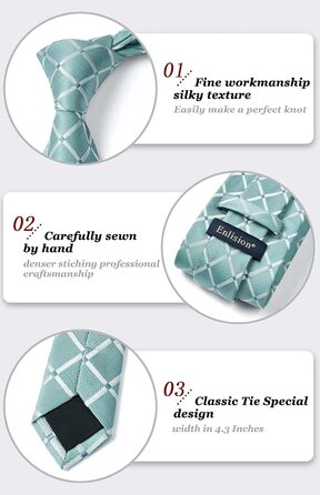 Чоловічий краватковий комплект Enlision: краватка, нагрудна хустинка, краватки-скрепки. Пазли, в клітинку. Для весілля та бізнесу.