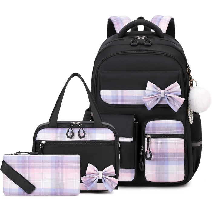 Шкільний рюкзак для дівчаток 3 в 1: рюкзак, ланчбокс, пенал. Чорний, для 3-5 класів