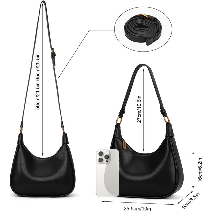 Сумка жіноча GSenhui Kleine Handtasche: маленька елегантна сумка-хобо через плече, PU шкіра, чорна, для подорожей