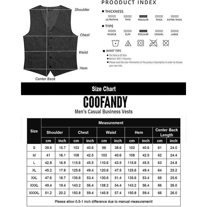 Жилет чоловічий COOFANDY Casual Business Slim Fit, 3XL, Синій