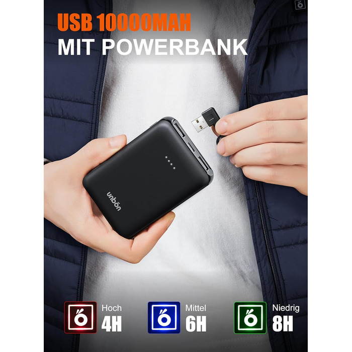 Обогреваемая жилетка UNBON для мужчин и женщин с Powerbank 10000mAh USB, 3 режима нагрева, 6 зон обогрева, жилетка-куртка с аккумулятором (M, Синий)