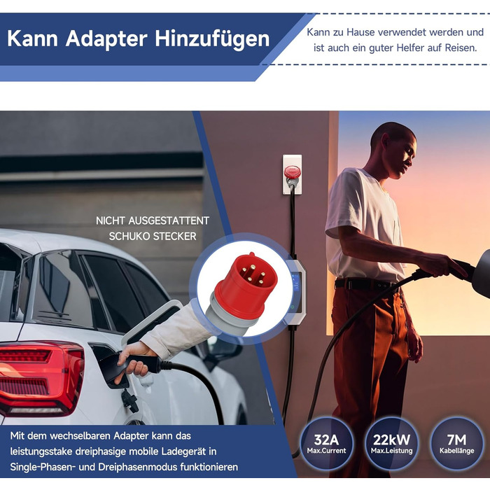 Кабель для зарядки електромобіля Type 2 Schuko 3.68kW 6м, 16A, з цифровим дисплеєм та таймером