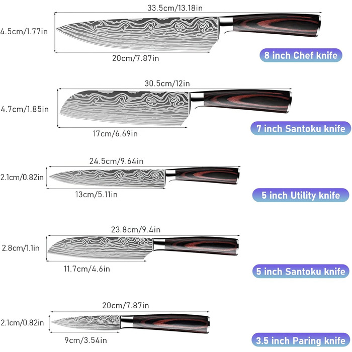 Набір ножів Dfito, 8 предметів: гострі ножі з нержавіючої сталі різних розмірів з зручними ручками. Кухонний набір ножів: гострі, стійкі до корозії, з неслизькими ручками. Модель D8 (5 шт.)