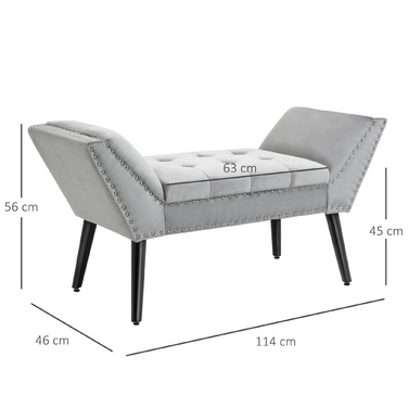 HOMCOM Upholstered Bench, Modern Bed Bench with Rubberwood Legs and Velvet Upholstery in Light Grey, 114x46x56cm for Entryway & Living Room