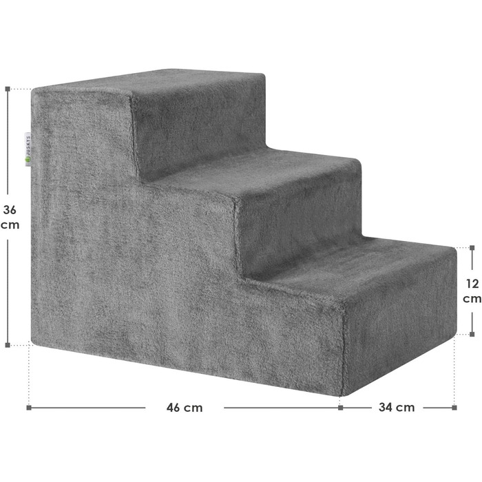 Juskys Pet Stairs Dog Stairs 36 cm - 3-Step Stairs, Washable Plush Cover - Cat Stairs Dog Ramp for Bed, Sofa, Couch and Car - Cover Grey