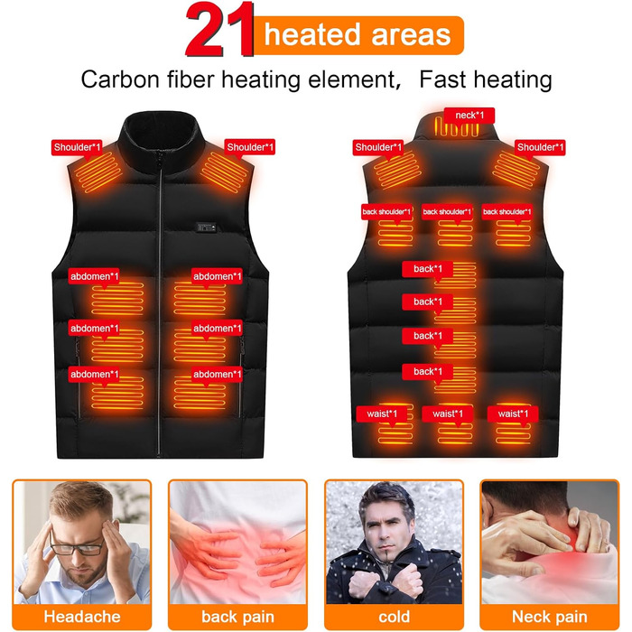 Електрична гріюча жилетка GuKKK з акумулятором 16000 mAh, 3 режими нагріву, USB зарядка, 21 зона нагріву, для катання на конях, лиж та активного відпочинку на вулиці