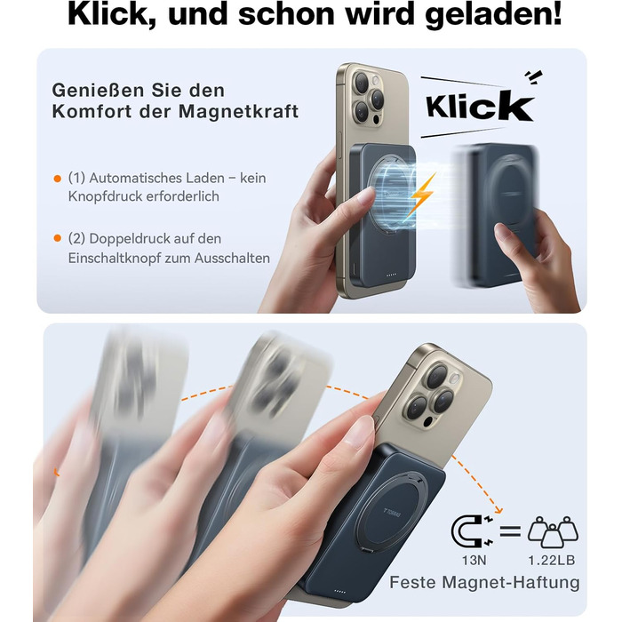 TORRAS MiniMag Qi2 Powerbank 10000mAh: магнітичний повербанк з підтримкою MagSafe, 30W USB-C, 15W бездротова зарядка для iPhone 12-17, AirPods, сірий титан