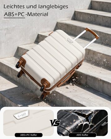 Валіза COOLIFE з жорстким корпусом, тріляк, ручна валіза з TSA-замком та 4 колесами (білий/коричневий, велика валіза)