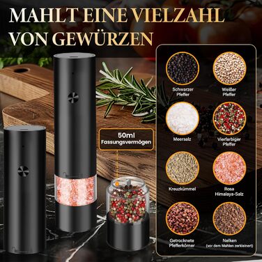 Електричні мельниці для солі та перцю 2 в 1, USB, регулювання помелу, з основою, для спецій, BBQ, кухня