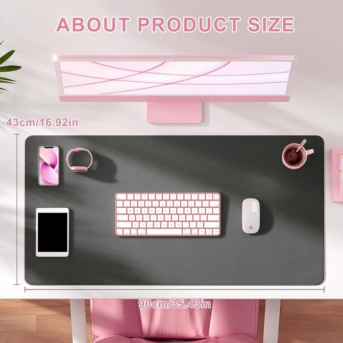 Килимок для столу Zanfqvo 90x43 см - XXL килимок для миші з PU-шкіри, вологостійкий та антиковзний - багатофункціональний килимок для офісу/дому/ноутбука (Сріблясто-сірий)
