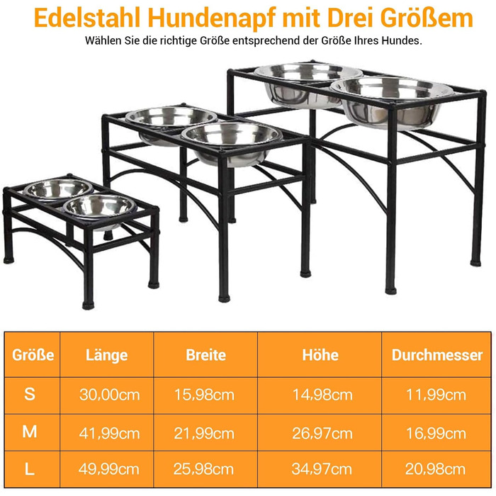 Підставка для мисок для собак маленьких, середніх та великих порід з 2 нержавіючих мисок, стабільна станція для годування, неслизька підставка для мисок для води та корму, годівниця для собак (S)