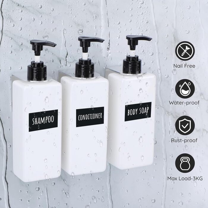 Диспенсер для мила Segbeauty Quadratisch 4 шт. з етикетками для шампуню, гелю для душу, рідкого мила, 500 мл, білий + тримач
