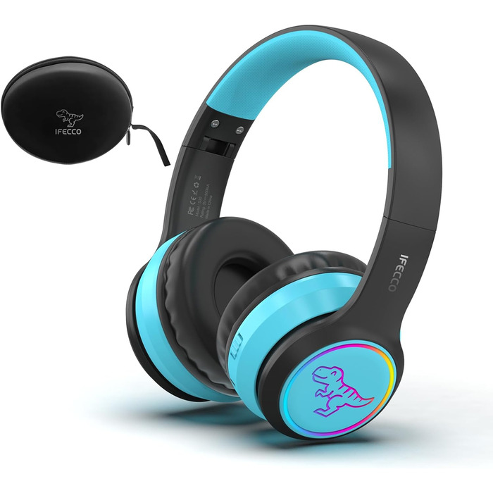 Дротові навушники IFecco для дітей з мікрофоном, Bluetooth, LED-підсвітка, чохол, колір чорний/синій