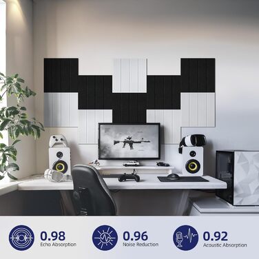 Акустичні панелі Vieshful самоклеючі, 30x30x1 см, звукопоглинаючі стінові панелі з фетру для студії, дому та офісу, чорний колір, 10 шт