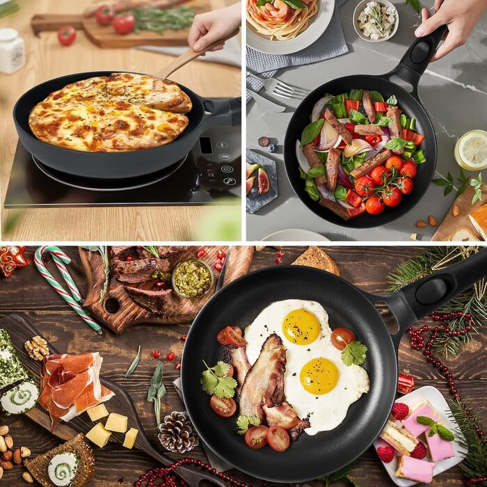 Сковорода індукційна 28 см з антипригарним покриттям, знімний ручка, універсальна сковорода, BPA Free, алюмінієвий лиття, чорна