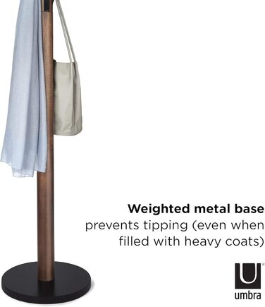 Umbra Flapper Coat Rack – Clothes Rack with 9 Foldable Hooks for Entryway and Office, Wood, White, 57.2 x 57.2 x 165.1 cm, White (Black/Walnut, Single)