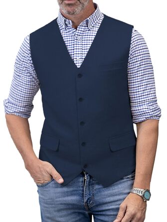 Елегантна жилетка для чоловіків Solovedress: літня жилетка з льону для весілля та свят, XXL, темно-синій