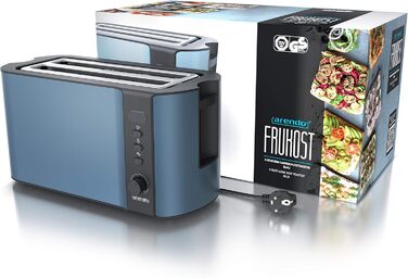 Тостер Arendo з нержавіючої сталі, 4 слоти, підігрів, підігрів тостів, підставка для бургерів, зйомка крихт, дисплей, темно-синій