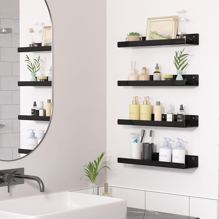 Настінні полиці Upsimples, 4 шт., білі, без свердління, 38x10 см, для ванної, спальні, кухні