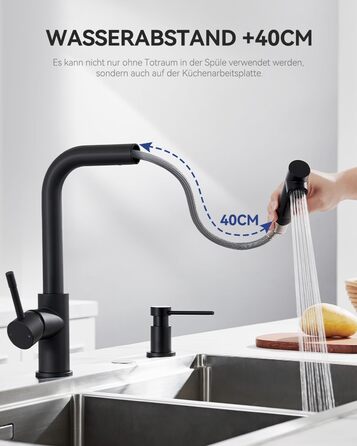 Змішувач кухонний висувний Sofetiy з душем, нержавіюча сталь, чорний, 360°