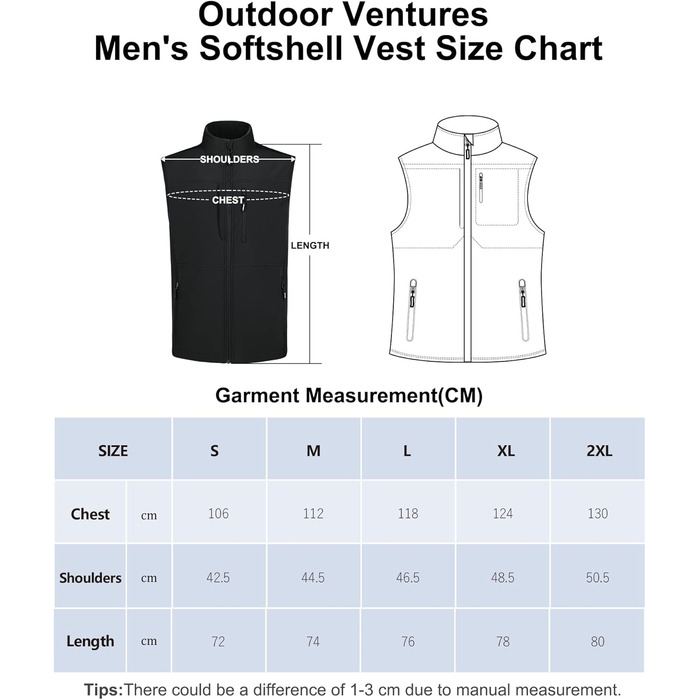 Чоловіча софтшеллова жилетка Outdoor Ventures, чорна, водонепроникна, вітронепроникна, спортивна, з декількома кишенями