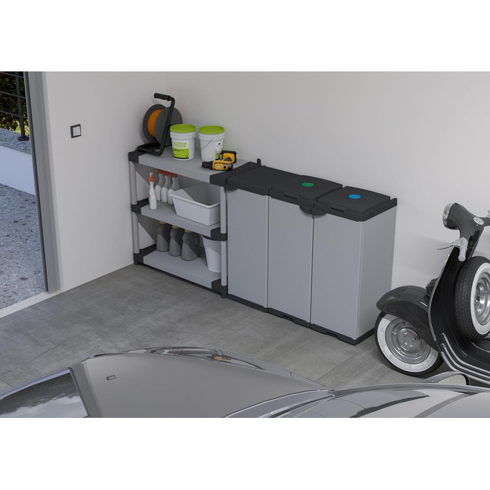 Mongardi W2016 cabinet made of PVC and PP resin, 1 door, 1 shelf, easy assembly, modular system, robust, suitable for indoor and outdoor areas, 34 W x 40 D x 85 H cm, Black and Grey