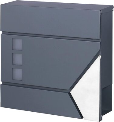 Поштовий ящик Wiltec Designer V24 антрацит/нержавіюча сталь 370x105x370 мм, настінний, з замком, оглядовим вікном та тримачем для газет
