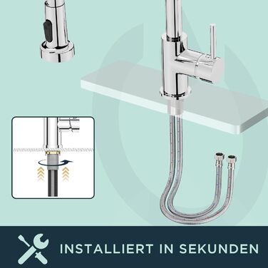 Кран кухонний FORIOUS з високим вигином, висувною лійкою, 360° поворот, 2 режими, нержавіюча сталь (шліфована/полірована)