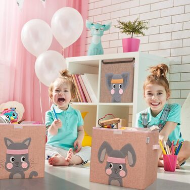 LIFENEY коробка для зберігання з кришкою, рожевий кошик для іграшок з котиком, органайзер для дитячої кімнати, сумісний з кубічними стелажами