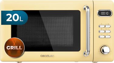 Мікрохвильова піч Cecotec Proclean 5110 Retro Yellow, 20 л, 700 Вт, мікрохвильова піч з грилем, 8 програм, таймер 60 хв, розморожування, безпечне замкання, жовтий колір, серія 51
