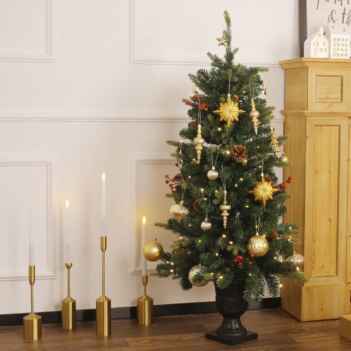 Набір ялинкових прикрас Shareconn, 80 шт., 4–12,5 см, міцні золоті пластикові кулі для ялинки, різдвяний декор, з ниткою для підвішування, темно- та світло-золоті кольори