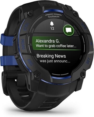 Розумний годинник Garmin Instinct 3 AMOLED: GPS, Multisport, 1.3' дисплей, до 24 днів роботи, 80+ спортивних функцій, здоров'я, LED ліхтарик (50мм, Чорний-Синій/Чорний)