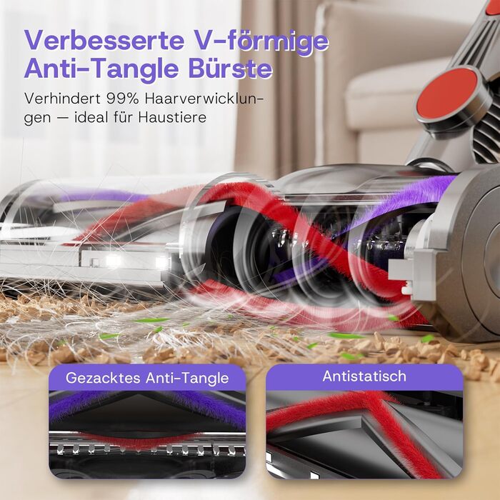 Бездротовий акумуляторний пилосос V16 600W з LED-дисплеєм та автоматичним режимом. Підходить для твердих підлог, килимів та видалення шерсті тварин.