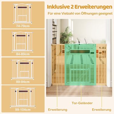 Захист для дверей Costway для собак, 74-104 см, 76 см заввишки, з маленькими дверцятами, 2 розширення, автозакривання та подвійний замок, без свердління, висувний захист для собак (білий)