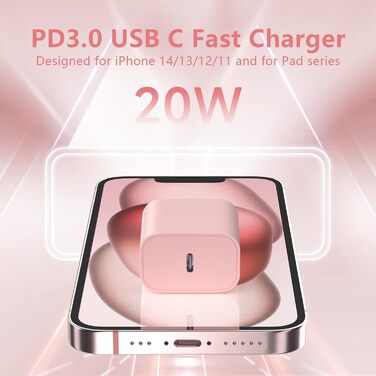 Зарядний пристрій 20W USB-C з кабелем Lightning для iPhone 14/13/12/11/X/XR/XS/Mini/SE - 2 шт. (Синій + Рожевий)