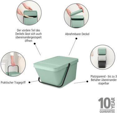 Сміттєвий кошик з кришкою Brabantia Sort & Go 16-20 л, для сортування відходів та тари, світло-зелений (Jade Green)