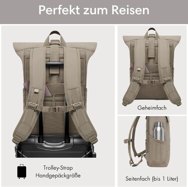 Рюкзак для жінок і чоловіків No 4 Rolltop із відділенням для ноутбука, для університету, роботи та велосипеда, великий дорожній рюкзак, водовідштовхувальний (гравій)