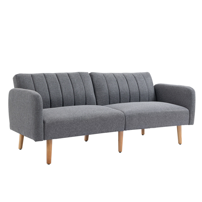 HOMCOM Sleeper Sofa, Convertible Sofa for 2 People, Sofa Bed with Sleeping Function, Linen-like Polyester, Rubber Wood, Grey, 173x75x73cm | Aosom