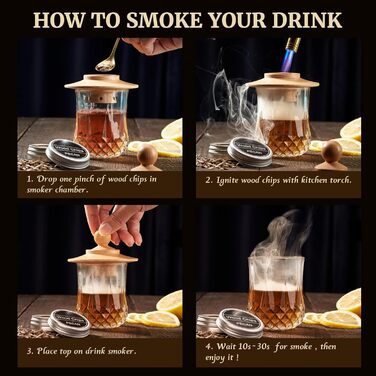 Набір для копчення віскі – Old Fashioned Cocktail Geschenkset: 6 дерев'яних чіпсів, 4 гранітні камені, запальничка та аксесуари для любителів віскі та коктейлів (без бутану), класичний набір