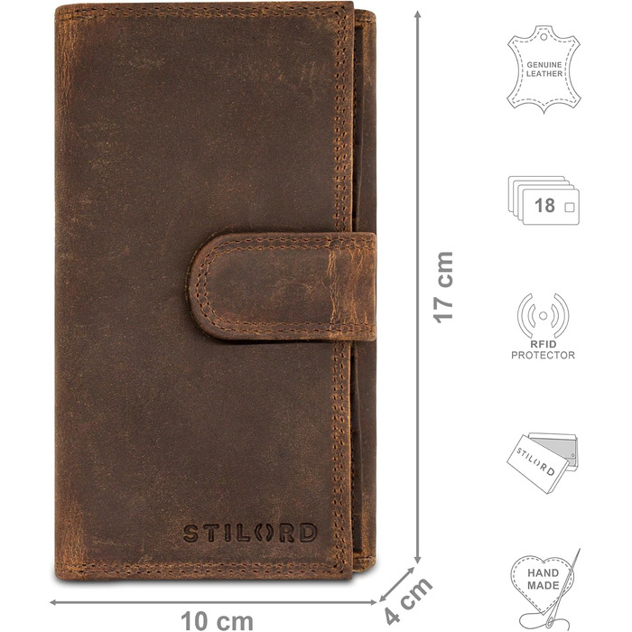 STILORD 'Elisa' Wallet for Women Brown Leather Large with Many Compartments and Zipper, Ladies Purse with RFID Protection, Women's Wallet with Extra Coin Pocket in Portrait Format, Genuine Leather