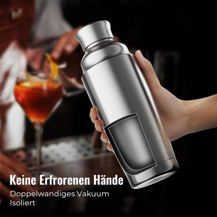 Набір шейкерів для коктейлів YARRAMATE 700 мл, 8 предметів з нержавіючої сталі, з вбудованим ситом, для дому та барів