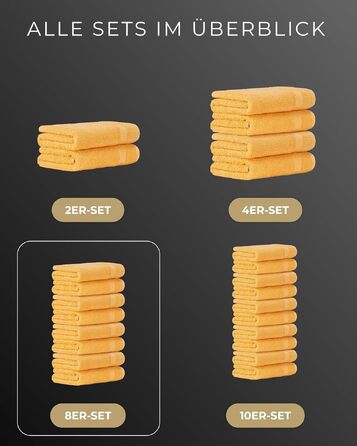 Набір махрових рушників 50x100 см, 100% бавовна, 600 г/м², Oeko-TEX, жовті, 8 шт.
