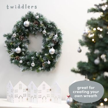 50 кульок для ялинки Twiddlers срібного кольору - різні розміри та покриття (6см, 4см, 3см) - матові, блискучі, з глітером. Декор для ялинки, 50 шт.