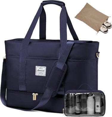 Сумка-трансформер LOVEVOOK для подорожей: водонепроникна дорожня сумка-мішок, 42L, темно-синій. Ідеально для авіакомпанії Ryanair, спортзалу, пологів, сауни та клініки. Має відділення для взуття.