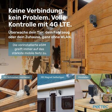 PetTec Pet Cam Buddy: камера для тварин з автоматичним дозатором корму 8L для котів та собак - Wi-Fi, App-керування, 2-Way аудіо, розпізнавання гавкіту, нічне бачення (Outdoor LTE камера з магнітним кріпленням)
