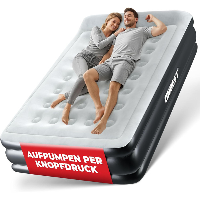 Надувне ліжко самонадувне для 2 осіб - 203 x 152 x 46 см - з електричним насосом - надувне ліжко для гостей, надувається за 3-5 хвилин - вбудована подушка (Чорний)