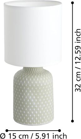 Настільна лампа EGLO Bellariva: кераміка кремового кольору, тканина білого кольору, з вимикачем, цоколь E14, для вітальні та спальні